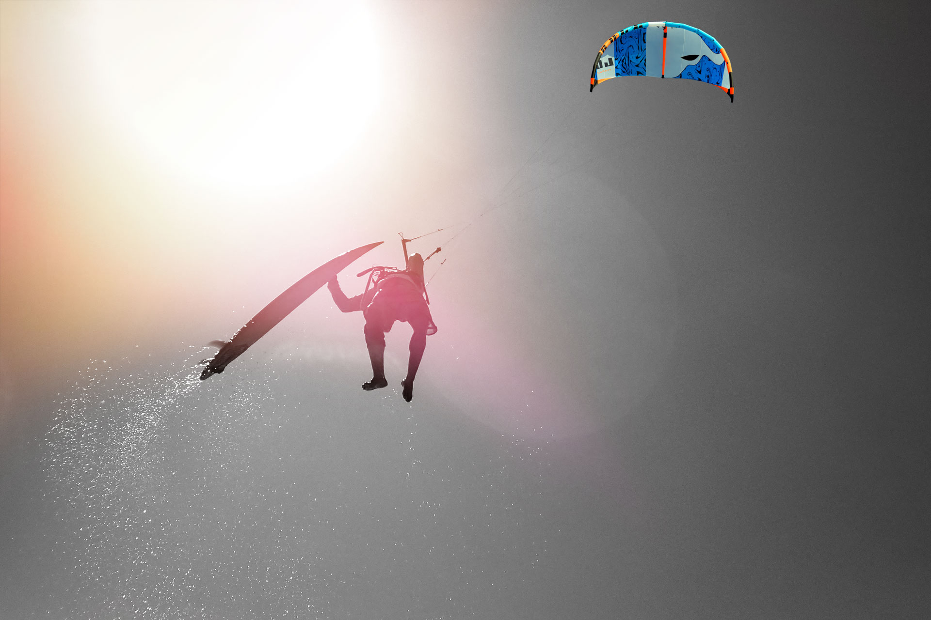 Bullkites, Bullsails, Kitesurfer jumping high with surfboard